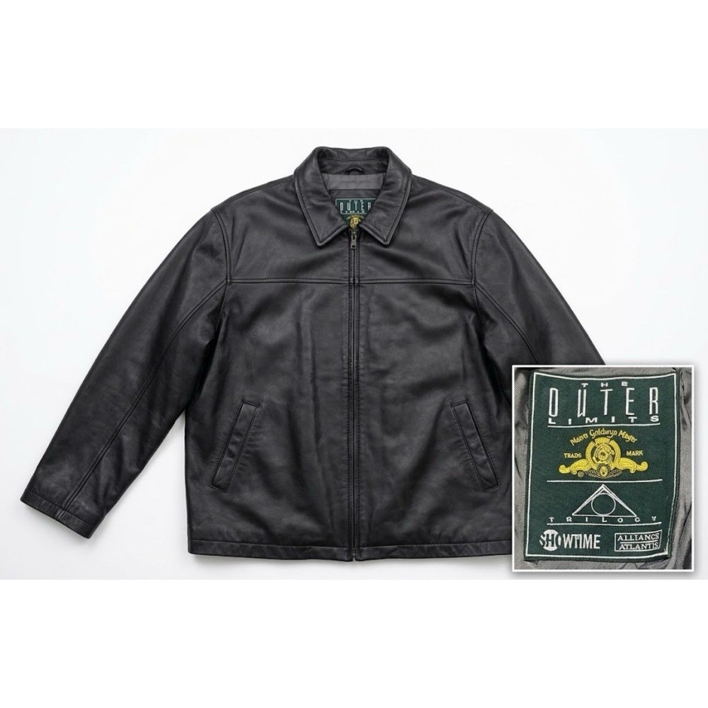 Danier Genuine Leather Jacket Men XL Black "Outer Limits" Production Tag Vtg